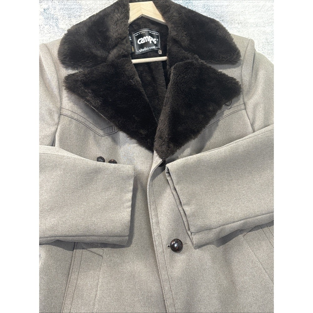 Vintage‎ Campus 44 Long Faux Fur Lined Coat Mens Brown 70s